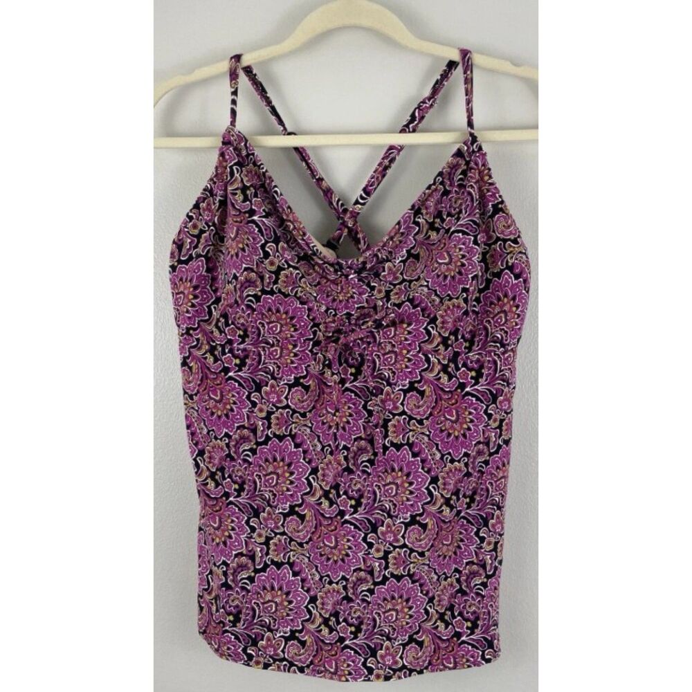 LANDS END Bright Purple Print Sz 16 Underwire Bra Adjustable Straps Tankini Top
